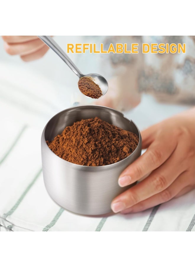 Sugar Container with Glass Lid and Spoon - 10oz Stainless Steel Sugar Bowl for Coffee Bar Station Accessories Kitchen Storage for Salt, Candy, Coffee Bean (Silver) - Image 3